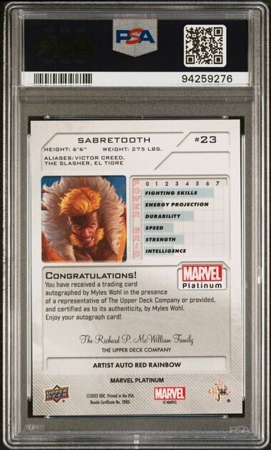 Sabretooth #23 Artist Auto Red Rainbow PSA 9 Upper Deck 2023 Marvel Platinum