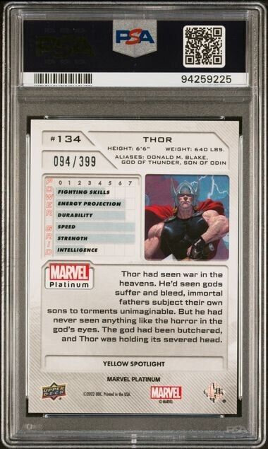 Thor #134 Yellow Spotlight /399 PSA 10 Upper Deck 2023 Marvel Platinum