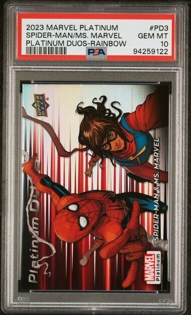 Spider-Man & Ms. Marvel Platinum Duos PD3 Rainbow PSA 10 2023 UD Marvel Platinum