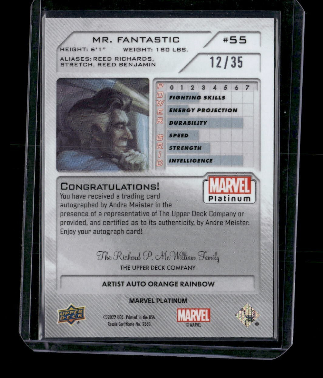 Mr. Fantastic #55 Artist Auto Orange Rainbow /35 Upper Deck 2023 Marvel Platinum