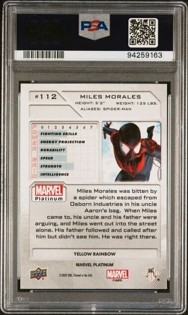 Miles Morales #112 Yellow Rainbow PSA 10 Upper Deck 2023 Marvel Platinum