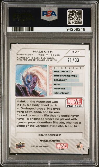 Malekith #25 Orange Checkers 21/33 PSA 9 Upper Deck 2023 Marvel Platinum