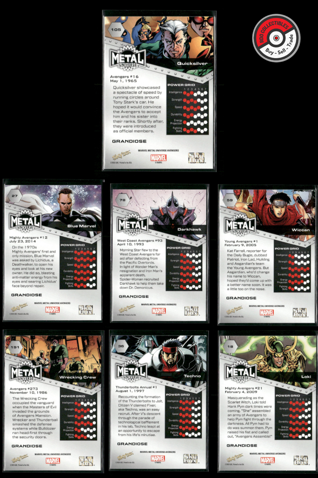 Grandiose Lot (7) Darkhawk & More 2024 Upper Deck Marvel Metal Avengers