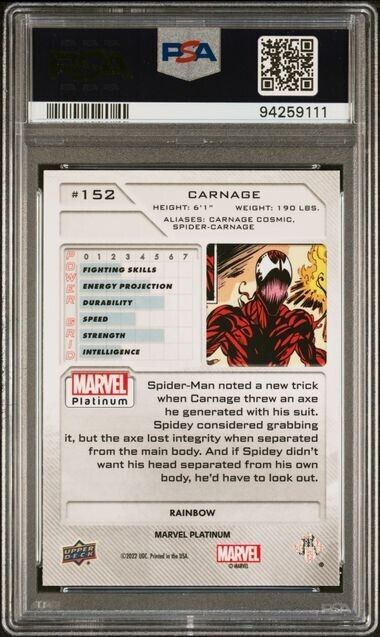 Carnage #152 Rainbow PSA 9 Upper Deck 2023 Marvel Platinum