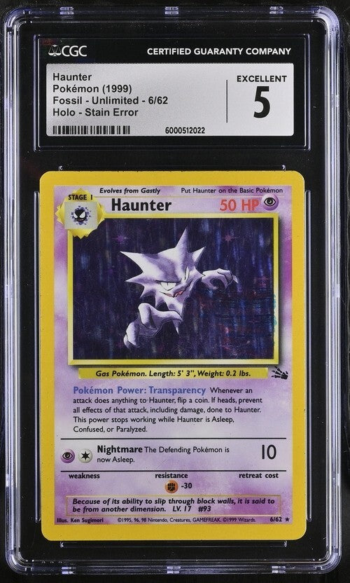 CGC 5 Haunter Stain ERROR Holo #6 1999 Fossil Pokemon Card POP 7