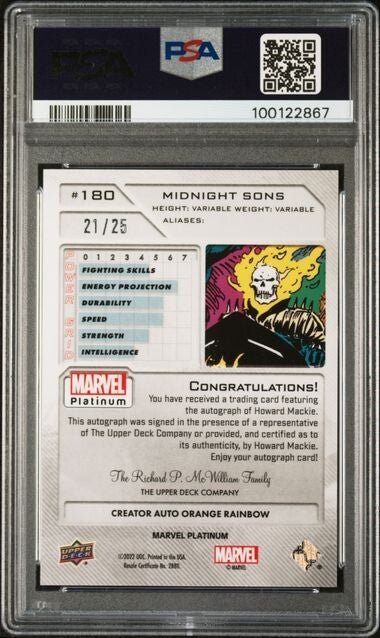 Midnight Sons #180 Creator Auto Orange Rainbow /25 PSA 9 UD 2023 Marvel Platinum