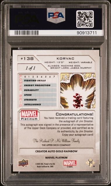 Korvac #138 Creator Auto Gold Rainbow 1/1 PSA 9 UD 2023 Marvel Platinum