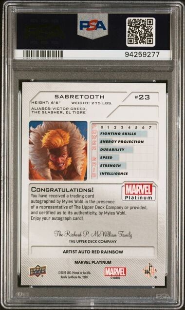 Sabretooth #23 Artist Auto Red Rainbow PSA 9 Upper Deck 2023 Marvel Platinum