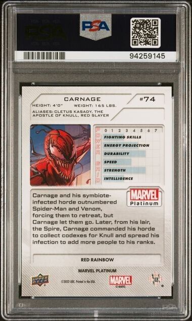 Carnage #74 Red Rainbow PSA 9 Upper Deck 2023 Marvel Platinum