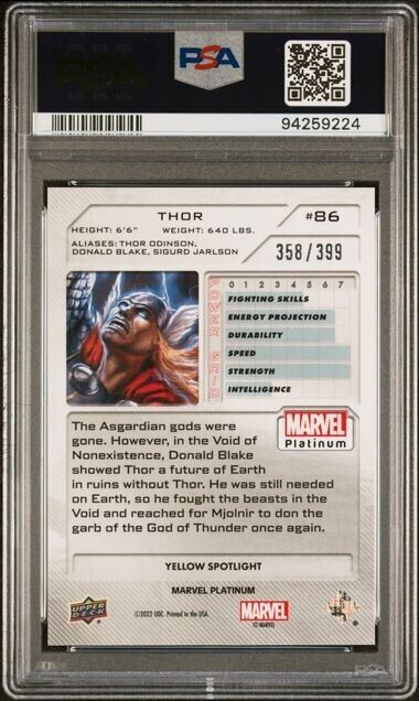 Thor #86 Yellow Spotlight /399 PSA 6 Upper Deck 2023 Marvel Platinum