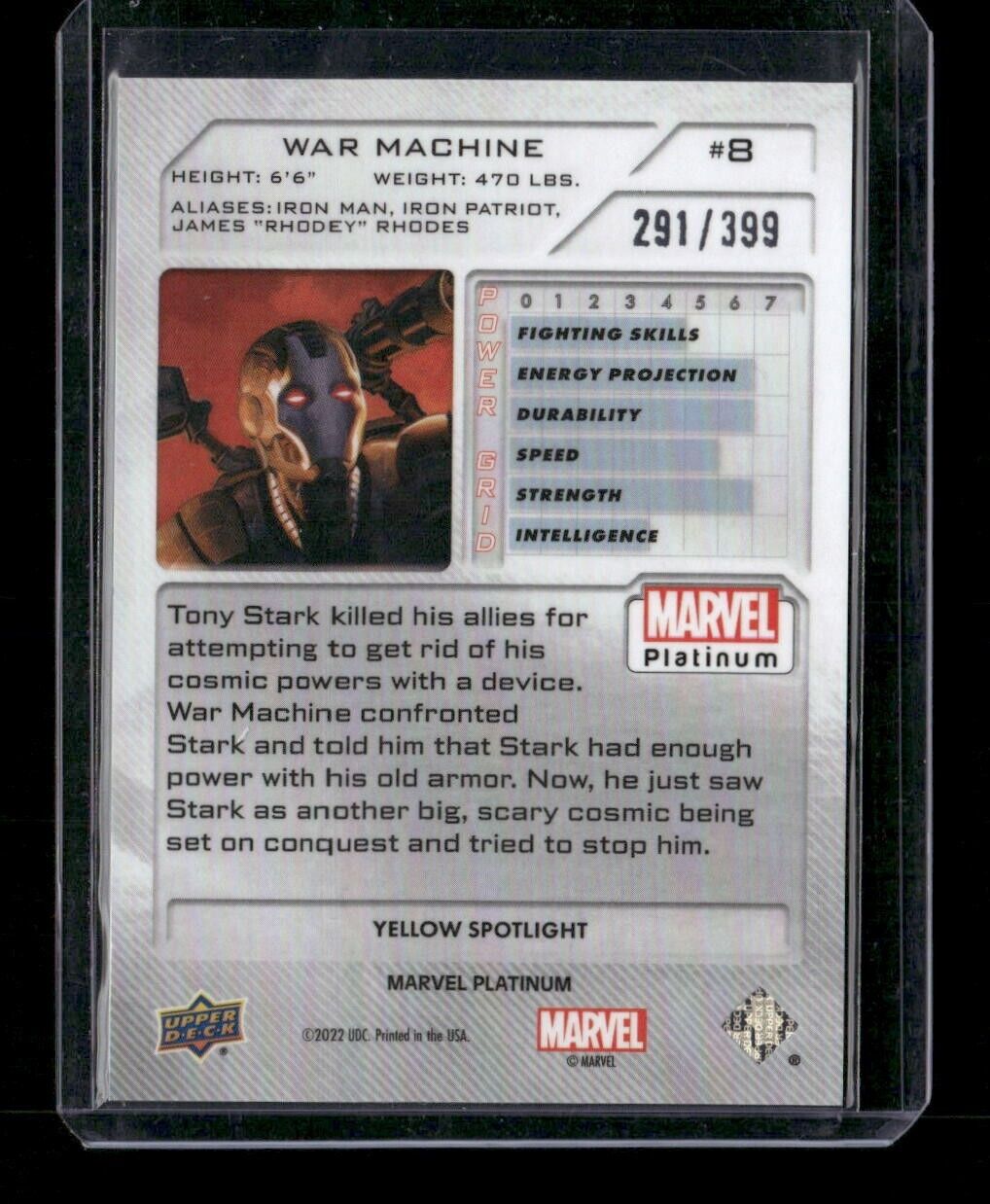 War Machine #8 Yellow Spotlight /399 Upper Deck 2023 Marvel Platinum