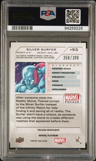 Silver Surfer #93 Yellow Spotlight /399 PSA 6 Upper Deck 2023 Marvel Platinum