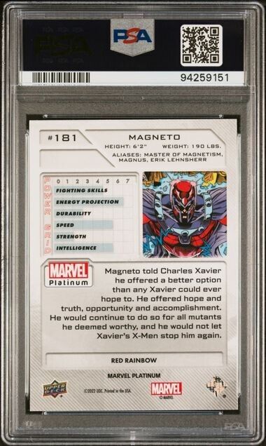 Magneto #181 Red Rainbow PSA 10 Upper Deck 2023 Marvel Platinum