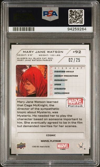 Mary Jane Watson #92 Cosmic /25 PSA 10 Upper Deck 2023 Marvel Platinum