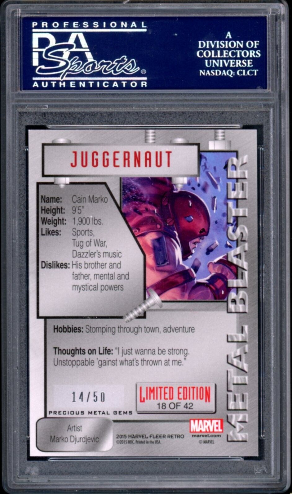 Juggernaut #18 PSA 9 Blue Precious Metal Gems /50 PMG 2015 Fleer Retro Marvel