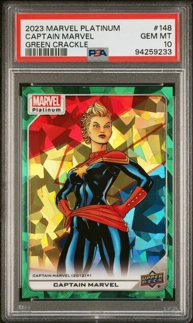 Captain Marvel #148 Green Crackle /99 PSA 10 Upper Deck 2023 Marvel Platinum