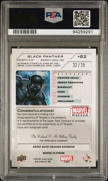 Black Panther #82 Artist Auto Orange Rainbow /35 PSA 9 UD 2023 Marvel Platinum