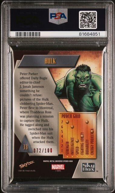 Hulk #33 PSA 8 Red Precious Metal Gems /100 PMG 2022 Marvel Metal Spider-Man
