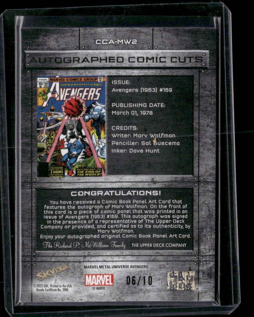 Iron Man Autographed Comic Cut /10 CCA-MW2 2024 Upper Deck Marvel Metal Avengers