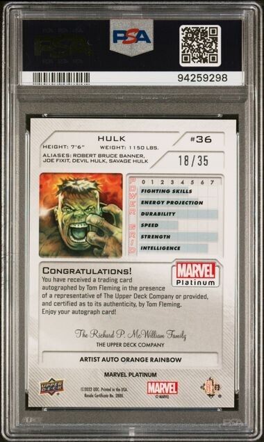 Hulk #36 Artist Auto Orange Rainbow /35 PSA 9 Upper Deck 2023 Marvel Platinum