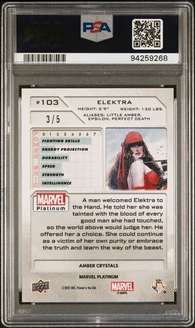 Elektra #103 Amber Crystals /5 PSA 9 Upper Deck 2023 Marvel Platinum