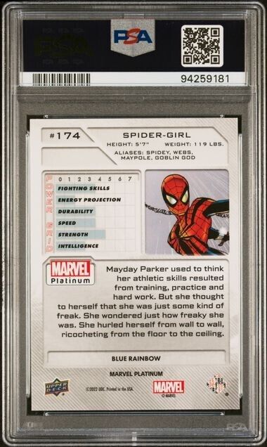 Spider-Girl #174 Blue Rainbow PSA 10 Upper Deck 2023 Marvel Platinum