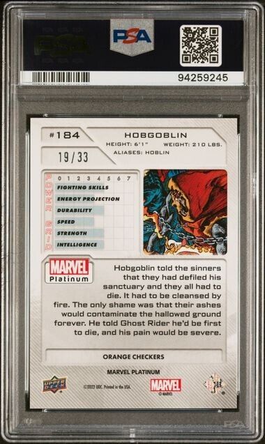 Hobgoblin #184 Orange Checkers /33 PSA 10 Upper Deck 2023 Marvel Platinum