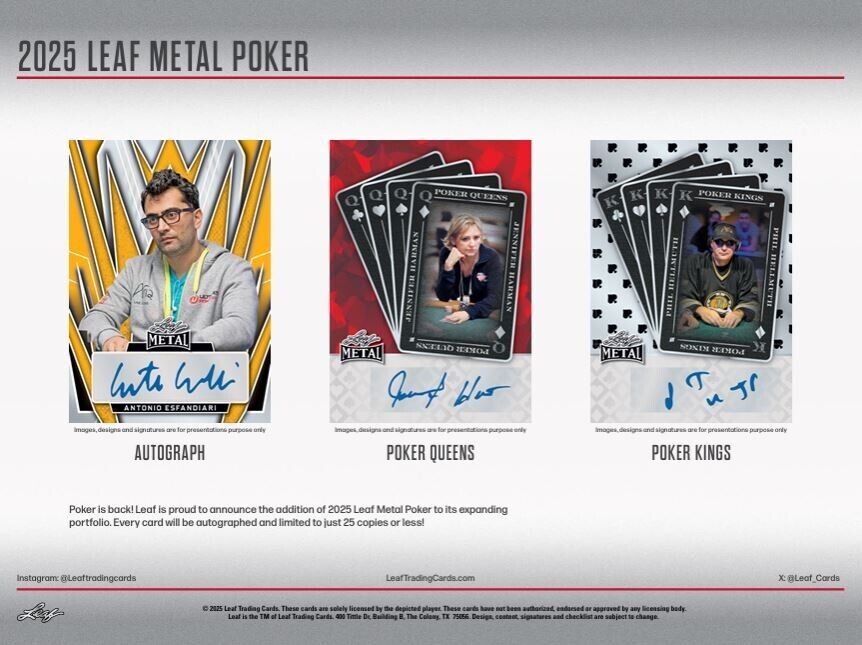 2025 LEAF METAL POKER FACTORY SEALED HOBBY BOX - 6 AUTOS PER BOX 🔥