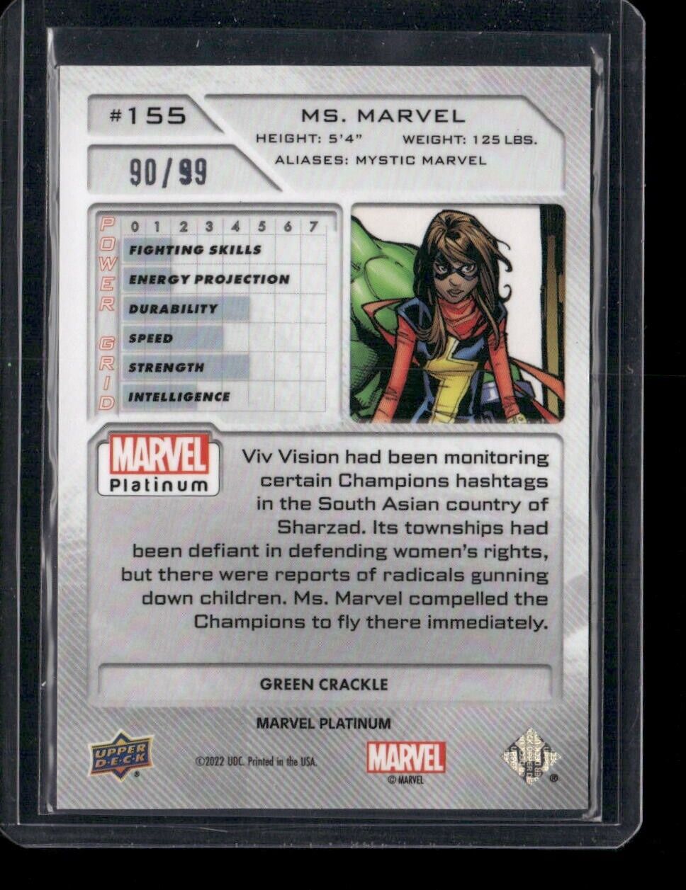 Ms. Marvel #155 Green Crackle /99 Upper Deck 2023 Marvel Platinum