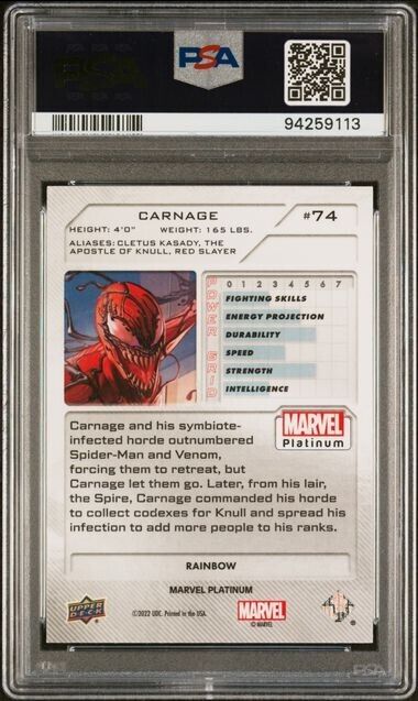 Carnage #74 Rainbow PSA 9 Upper Deck 2023 Marvel Platinum