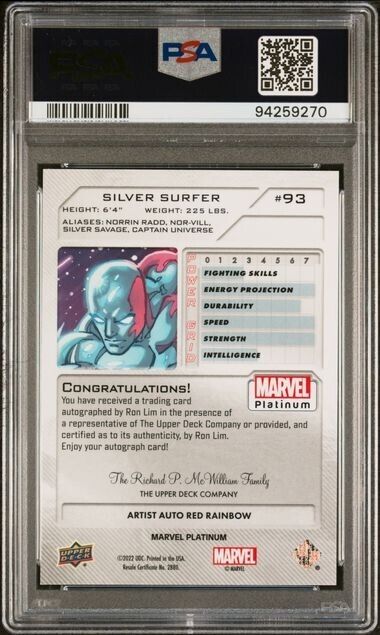 Silver Surfer #93 Artist Auto Red Rainbow PSA 10 Upper Deck 2023 Marvel Platinum