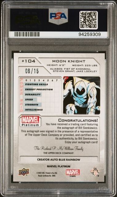 Moon Knight #104 Creator Auto Blue Rainbow /15 PSA 10 UD 2023 Marvel Platinum