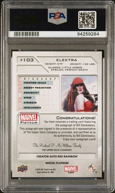 Elektra #103 Creator Auto Red Rainbow PSA 9 Upper Deck 2023 Marvel Platinum