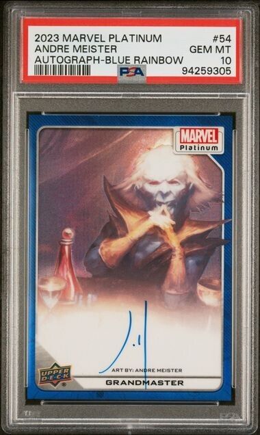 Grandmaster #54 Artist Auto Blue Rainbow /25 PSA 10 UD 2023 Marvel Platinum