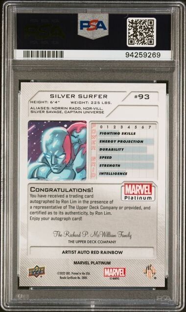 Silver Surfer #93 Artist Auto Red Rainbow PSA 9 Upper Deck 2023 Marvel Platinum