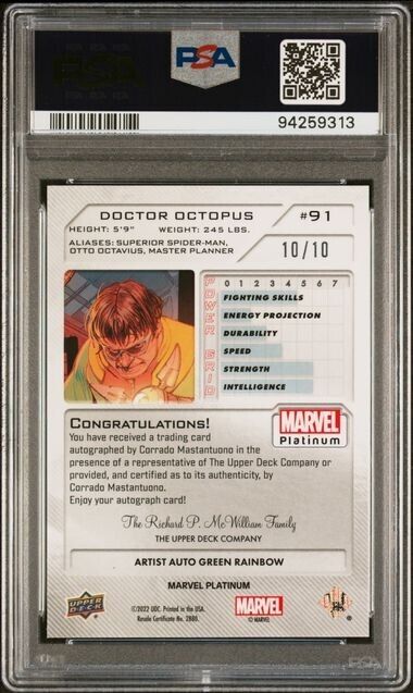 Doctor Octopus #91 Artist Auto Green Rainbow OMEGA /10 PSA 10 UD Marvel Platinum