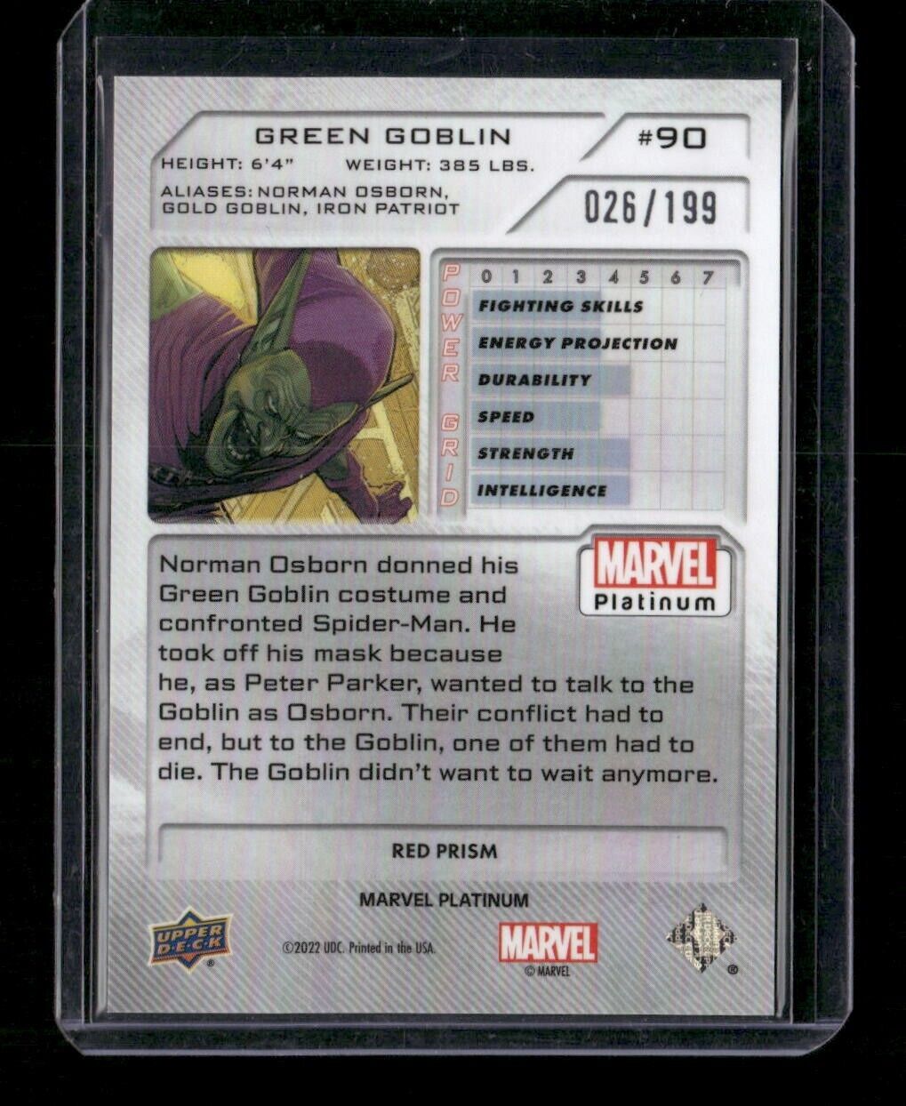 Green Goblin #90 Red Prism /199 Upper Deck 2023 Marvel Platinum