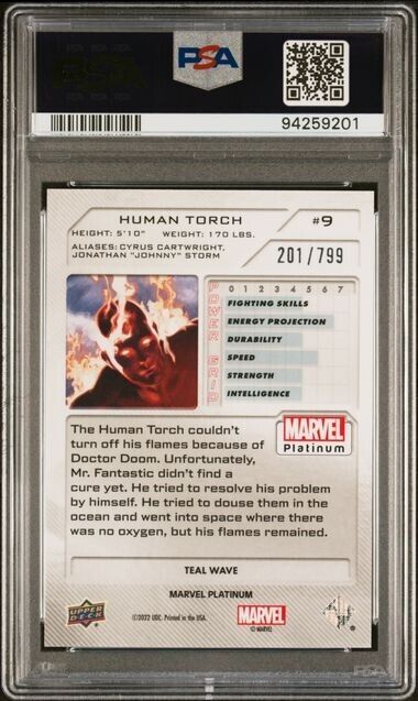 Human Torch #9 Teal Wave /799 PSA 10 Upper Deck 2023 Marvel Platinum