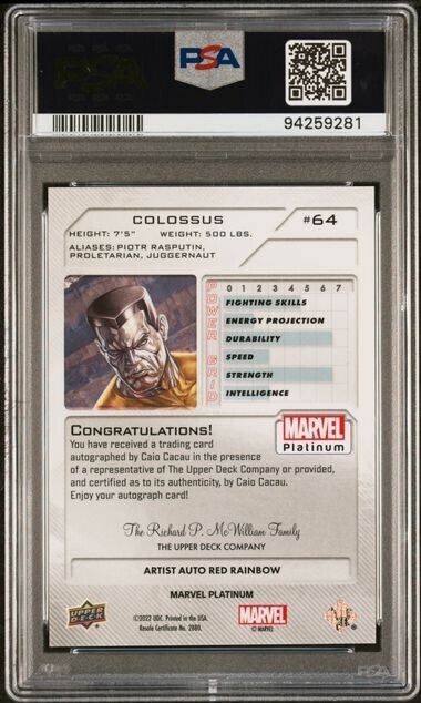 Colossus #64 Artist Auto Red Rainbow PSA 10 Upper Deck 2023 Marvel Platinum