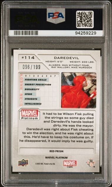 Daredevil #114 Red Prism /199 PSA 7 Upper Deck 2023 Marvel Platinum