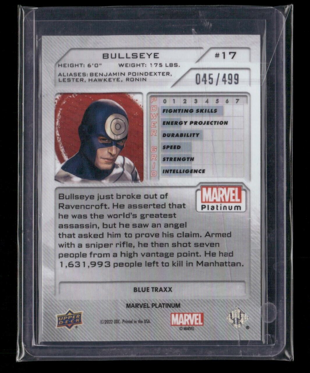 Bullseye #17 Blue Traxx /499 Upper Deck 2023 Marvel Platinum