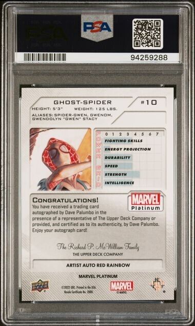 Ghost-Spider #10 Artist Auto Red Rainbow PSA 9 Upper Deck 2023 Marvel Platinum