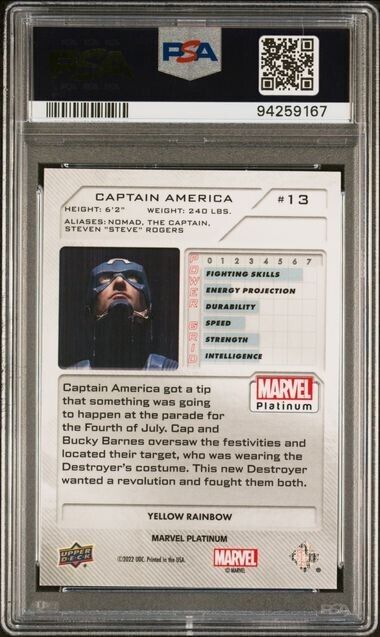 Captain America #13 Yellow Rainbow PSA 10 Upper Deck 2023 Marvel Platinum