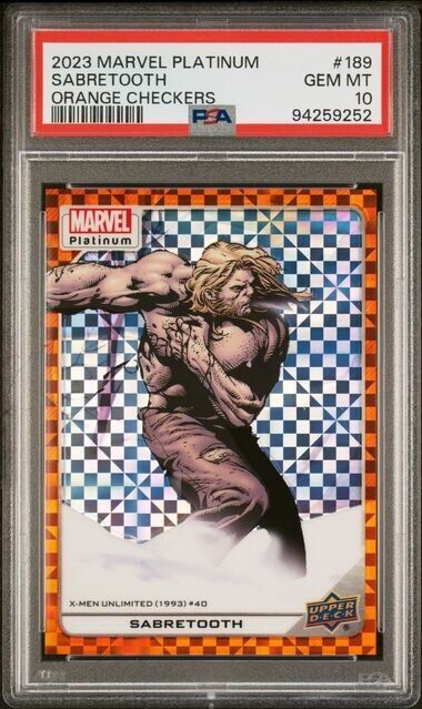 Sabertooth #189 Orange Checkers /33 PSA 10 Upper Deck 2023 Marvel Platinum