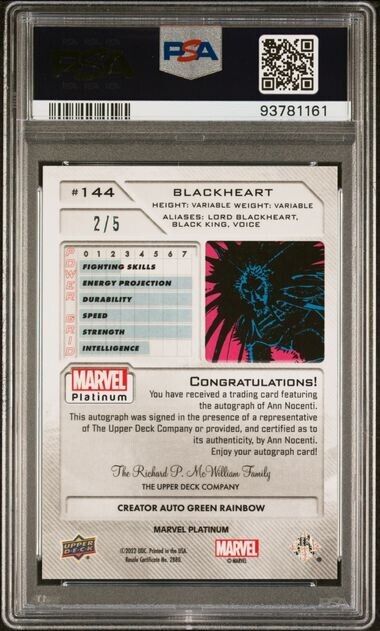 Blackheart #144 Creator Auto Green Rainbow /5 PSA 9 UD 2023 Marvel Platinum