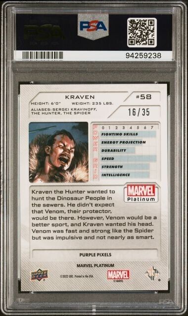 Kraven #58 Purple Pixels /35 PSA 9 Upper Deck 2023 Marvel Platinum