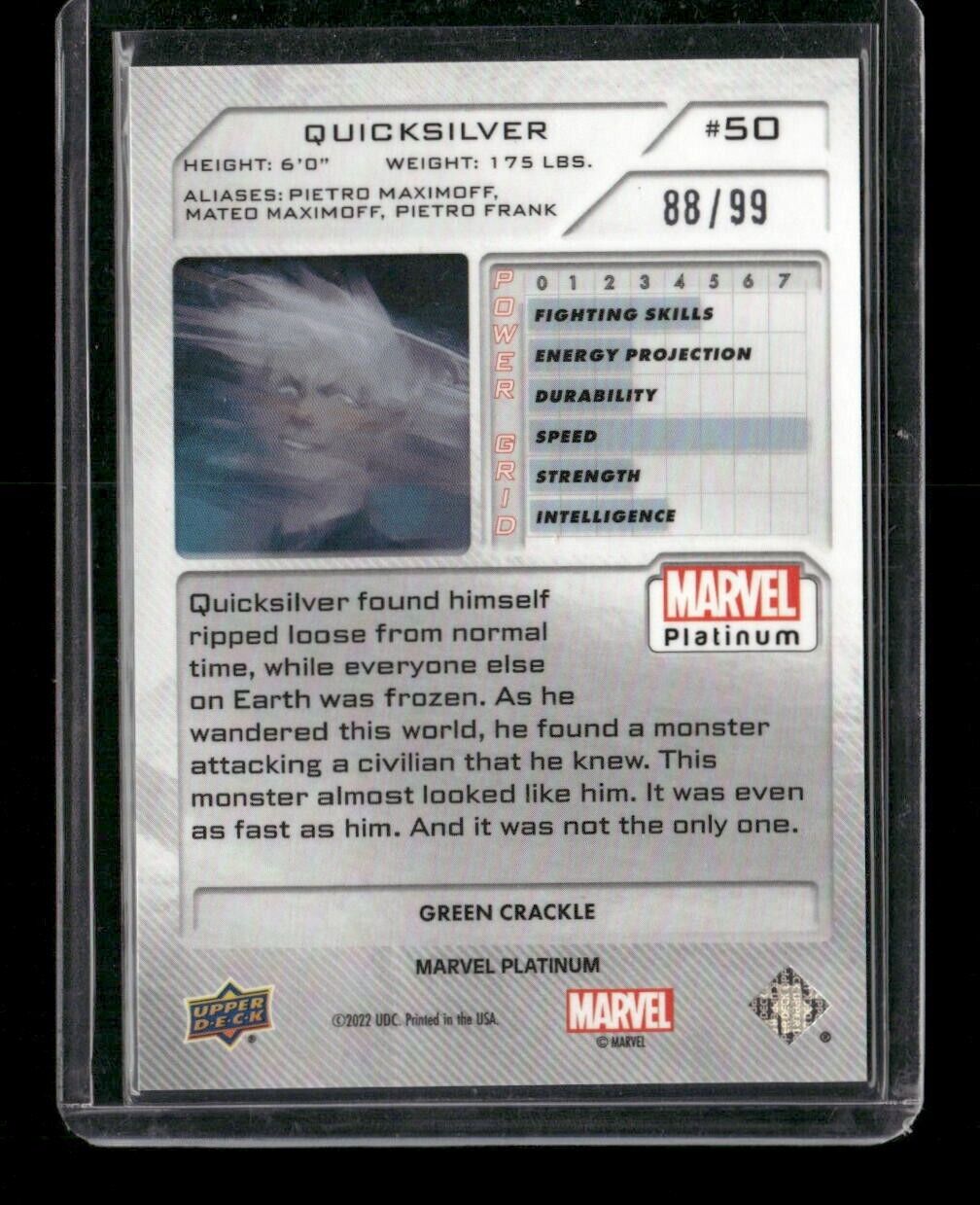 Quicksilver #50 Green Crackle /99 Upper Deck 2023 Marvel Platinum