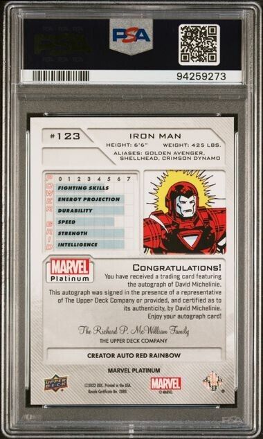 Iron Man #123 Creator Auto Red Rainbow PSA 8 Upper Deck 2023 Marvel Platinum