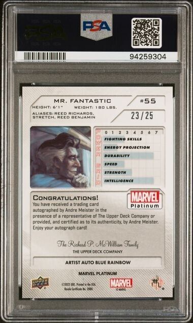 Mr. Fantastic #55 Artist Auto Blue Rainbow /25 PSA 9 UD 2023 Marvel Platinum