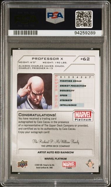 Professor X #62 Artist Auto Red Rainbow PSA 10 Upper Deck 2023 Marvel Platinum